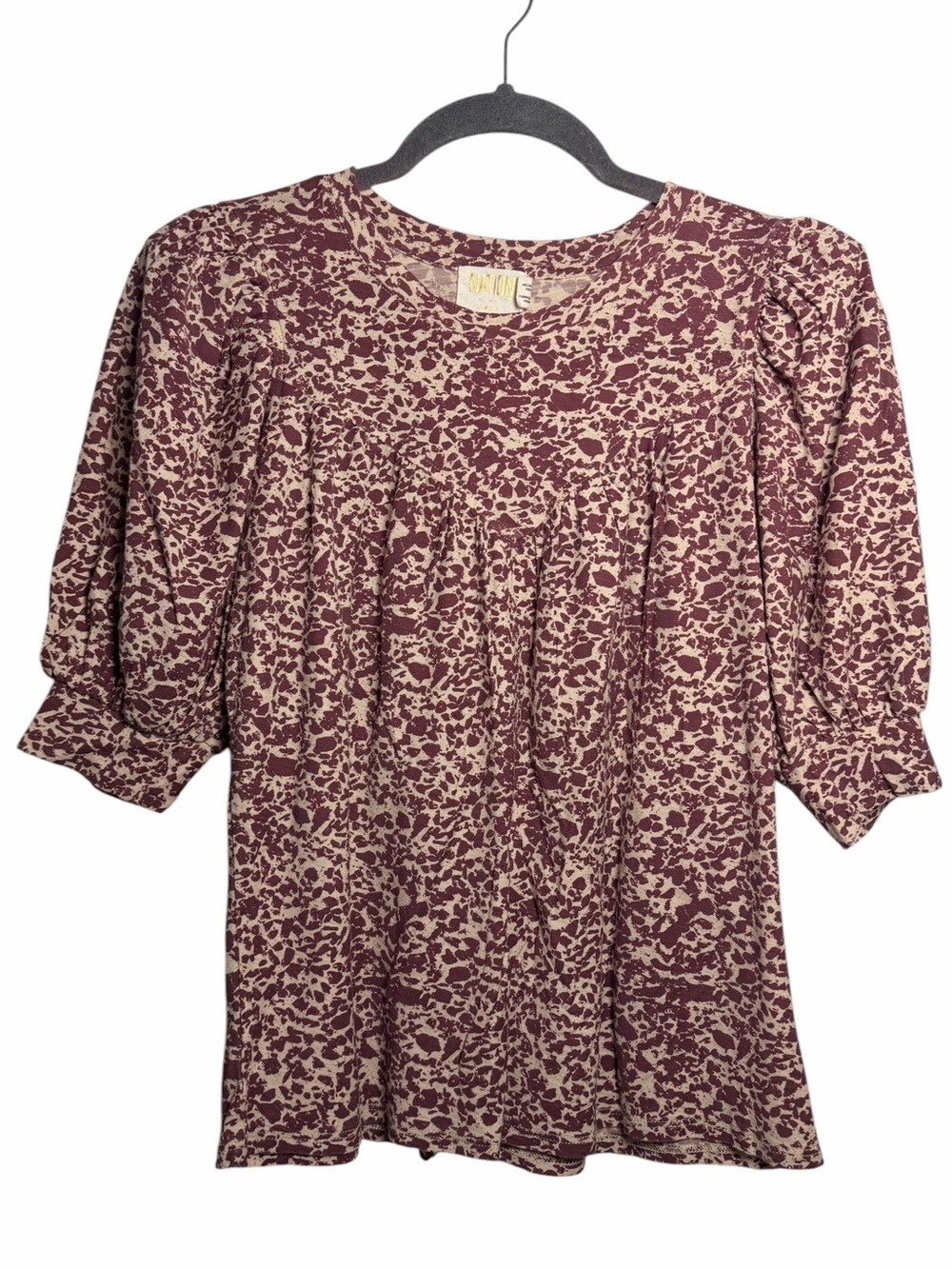 Nation Ltd Journey Feminine Yoke Puff Sleeve Printed Jersey Pima Tee Top